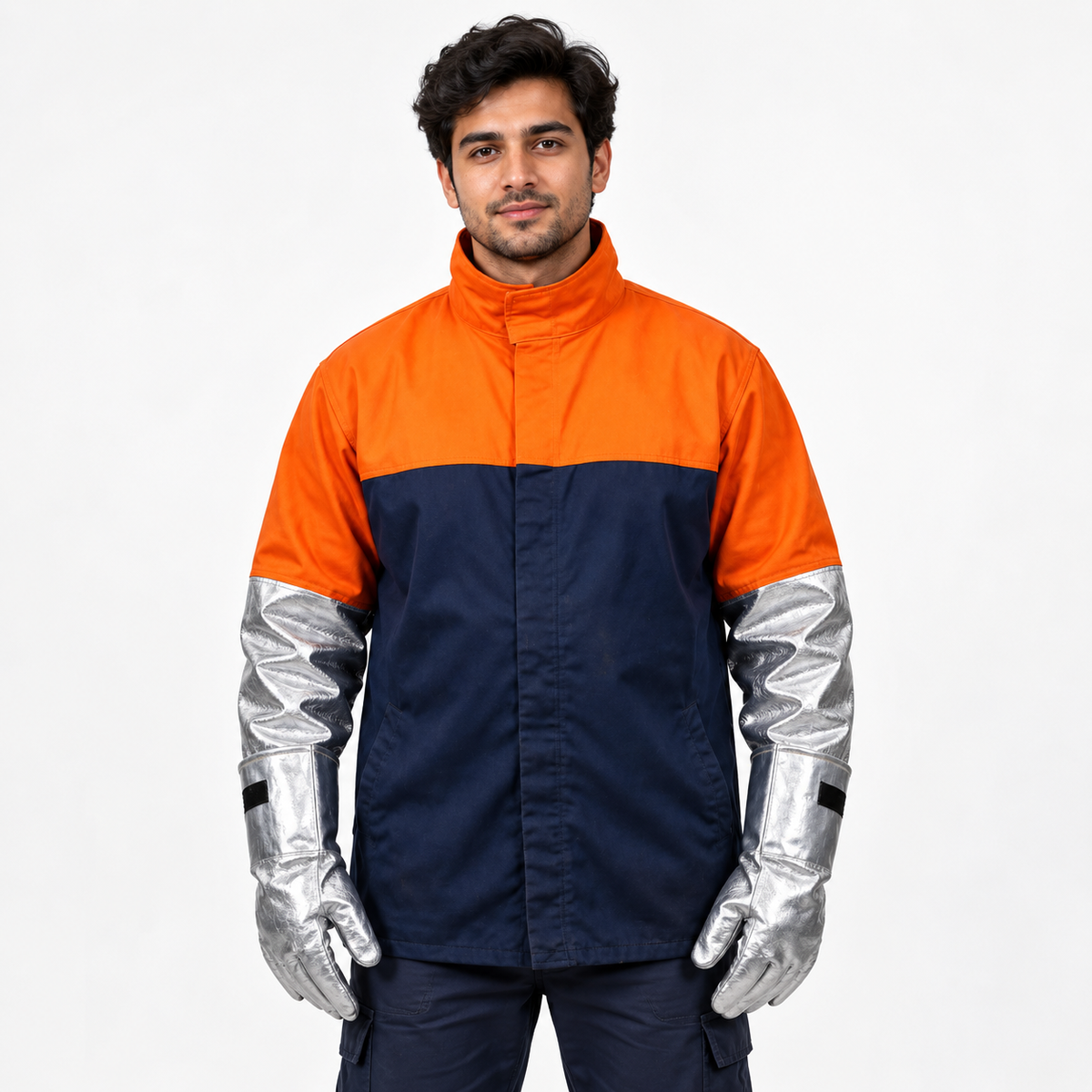 Flame Retardant Jacket with Leather and Aluminised Sleeves