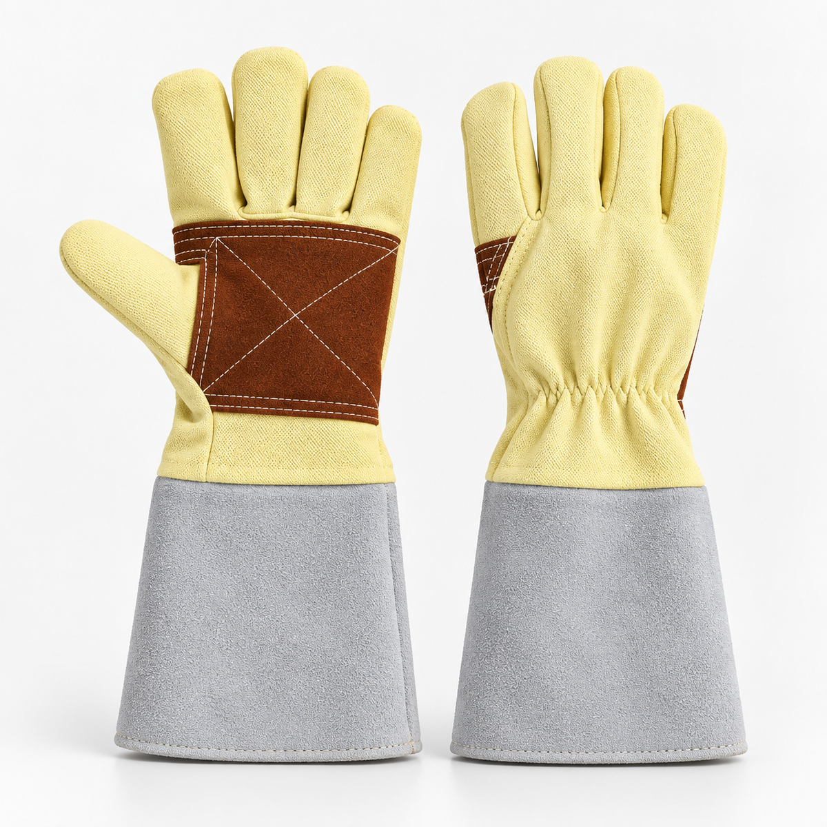 Thermelta Heat Resistant Leather Palm Gloves with Extended Suede Gauntlet Cuff