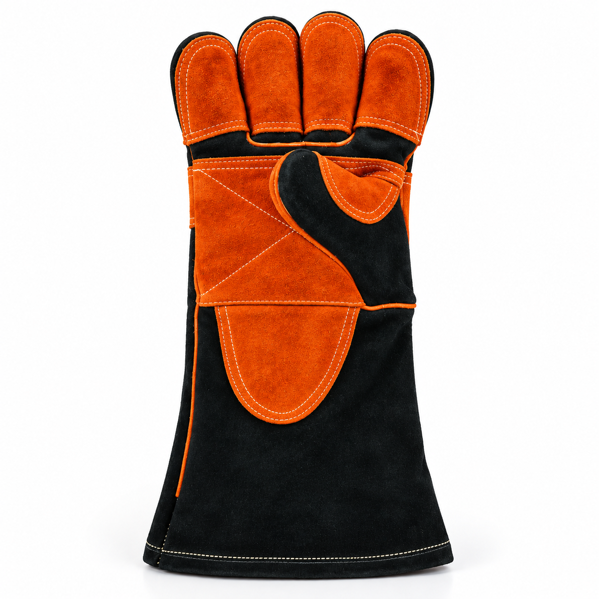 Premium Orange & Black Leather Welding Gloves with Reinforced Palm & Extended Cuff