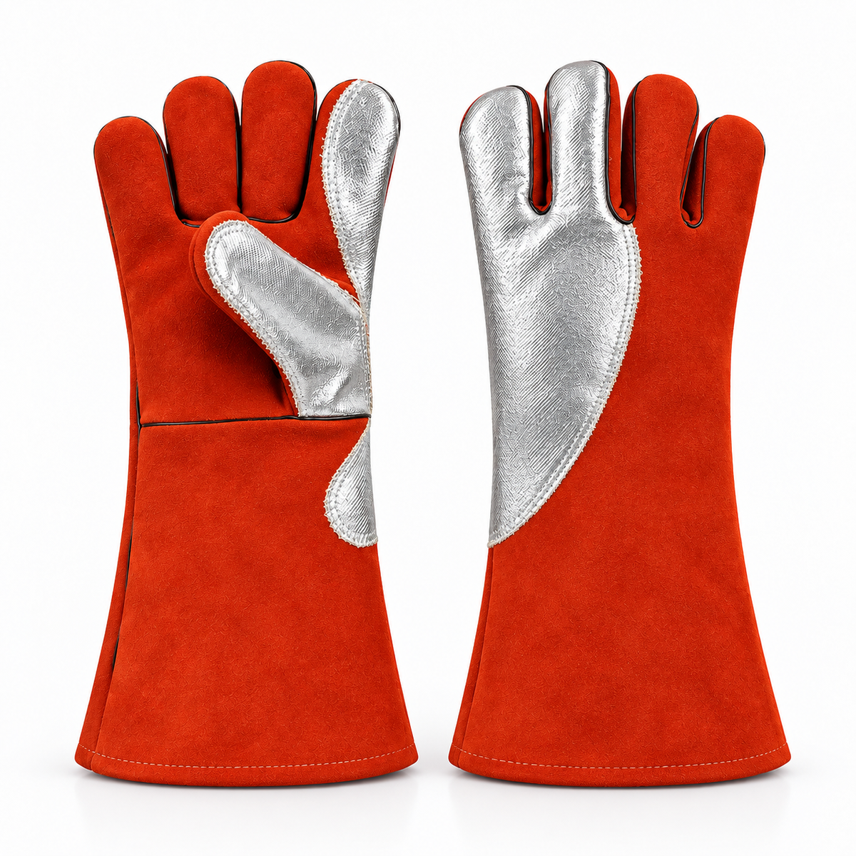 Aluminized Heat Resistant Leather Welding Gloves – Reinforced Gauntlet Gloves